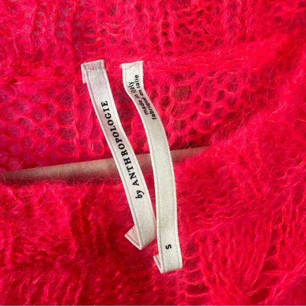 NWOT Anthropologie Hot Pink Distressed Sweater sz S - Picture 8 of 9